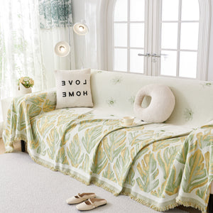 Soft Woven Leaf Couch Blanket, Pet-friendly Sectional Sofa Slipcover For Cats Dogs