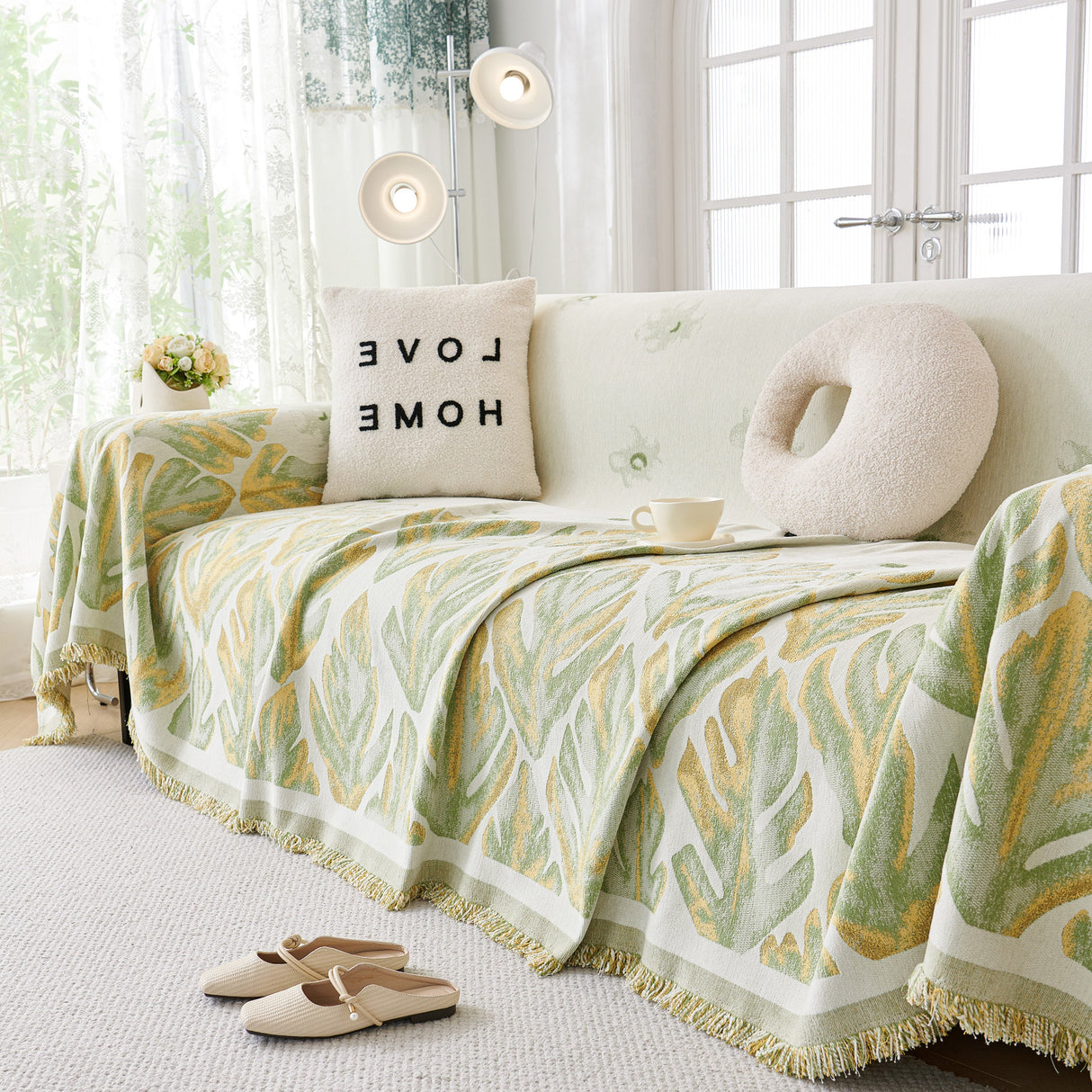 Soft Woven Leaf Couch Blanket, Pet-friendly Sectional Sofa Slipcover For Cats Dogs