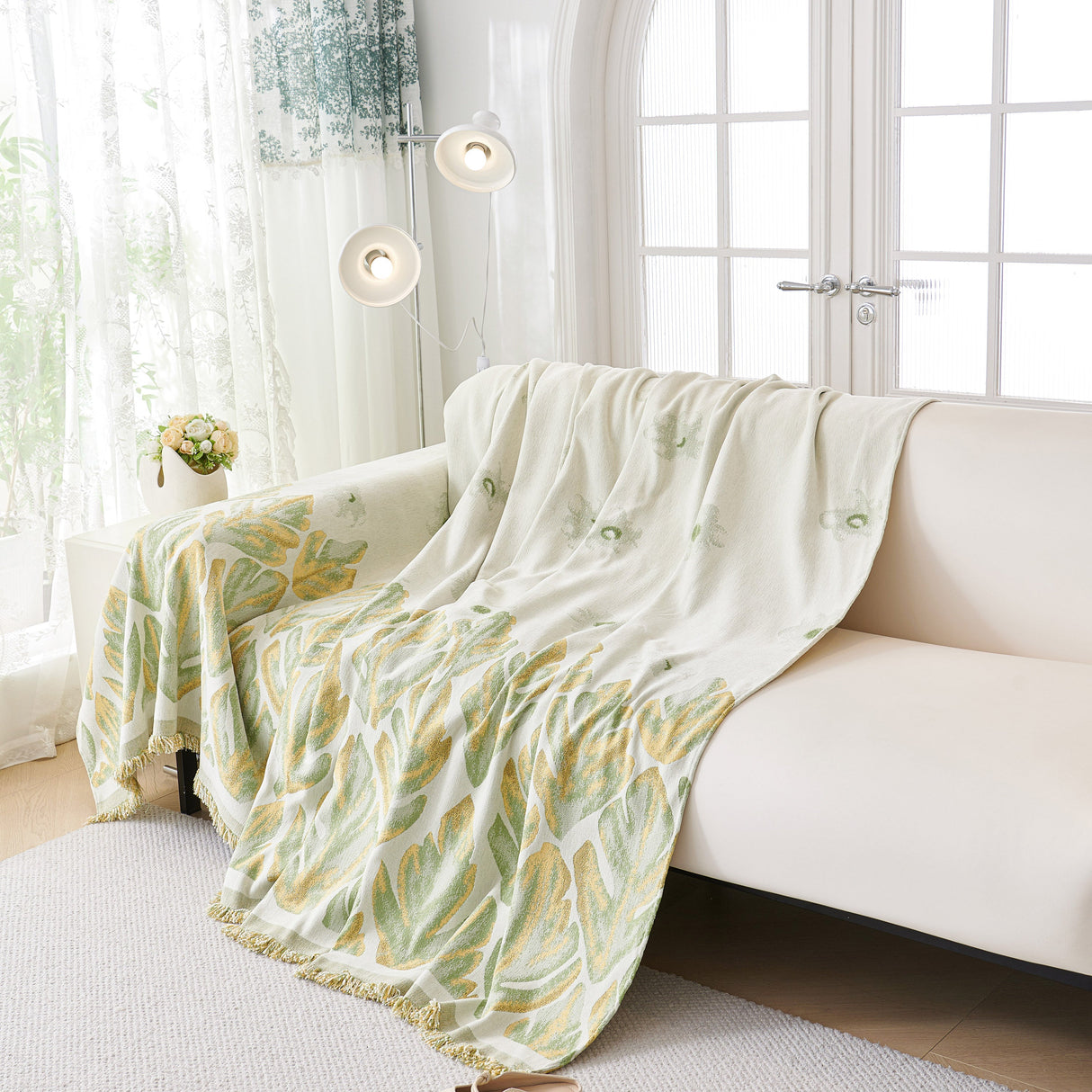 Soft Woven Leaf Couch Blanket, Pet-friendly Sectional Sofa Slipcover For Cats Dogs