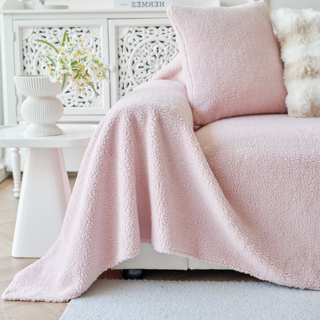 Thick Sherpa Fleece Sofa Protector Cover Stylish Durable Slipcovers for Couches and Chairs