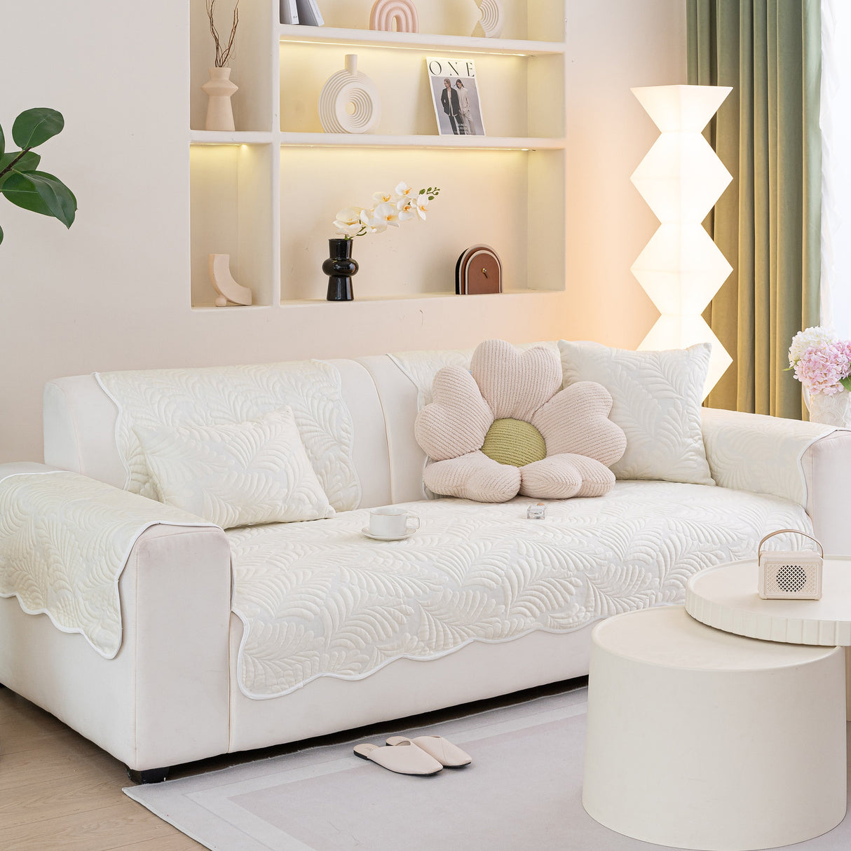 Sofa Cover for Leather & Fabric Couches, 3D Leaf Embossed Quilted Furniture Covers