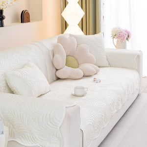 Sofa Cover for Leather & Fabric Couches, 3D Leaf Embossed Quilted Furniture Covers