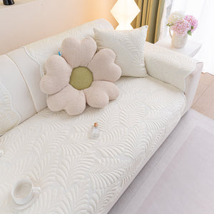 Sofa Cover for Leather & Fabric Couches, 3D Leaf Embossed Quilted Furniture Covers