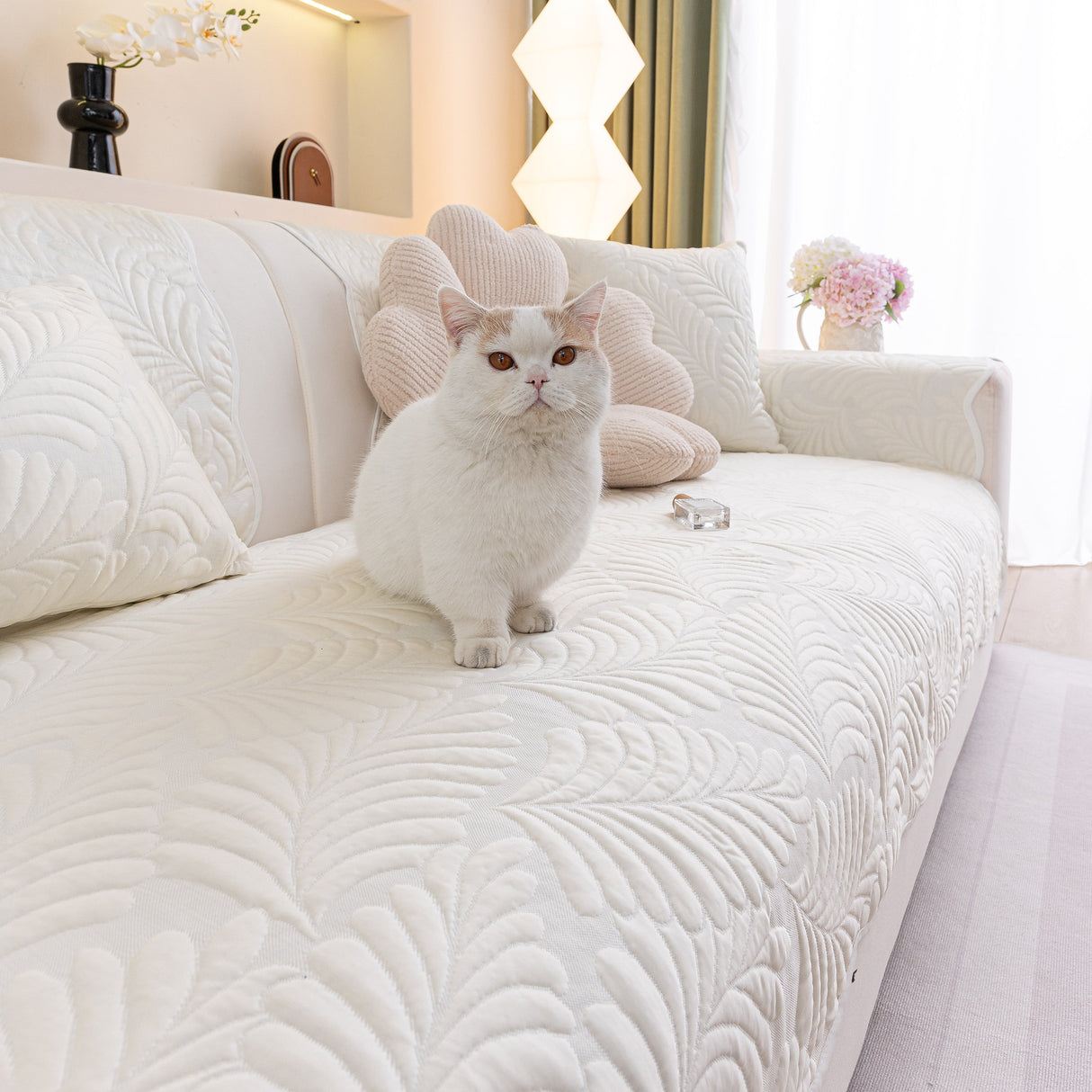 Sofa Cover for Leather & Fabric Couches, 3D Leaf Embossed Quilted Furniture Covers