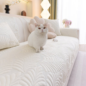 Sofa Cover for Leather & Fabric Couches, 3D Leaf Embossed Quilted Furniture Covers