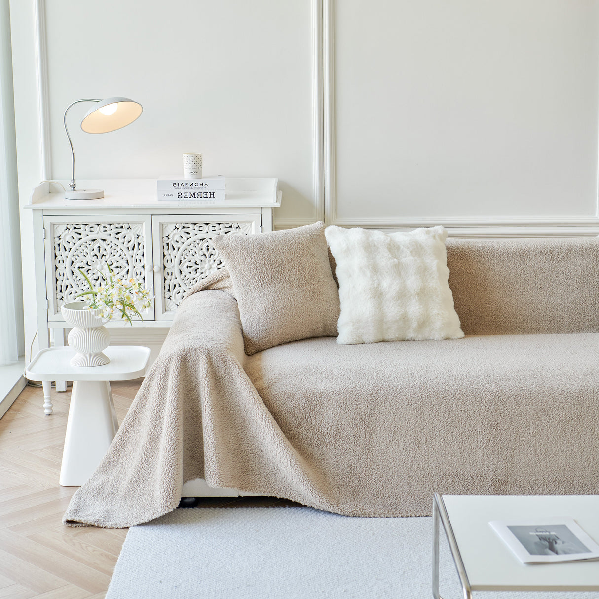 Thick Sherpa Fleece Sofa Protector Cover Stylish Durable Slipcovers for Couches and Chairs