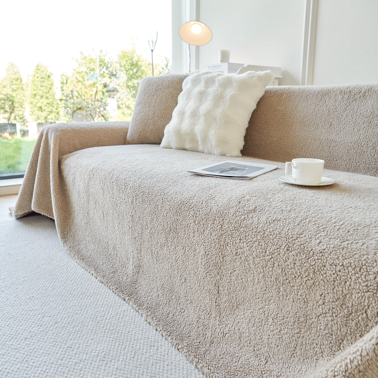 Thick Sherpa Fleece Sofa Protector Cover Stylish Durable Slipcovers for Couches and Chairs