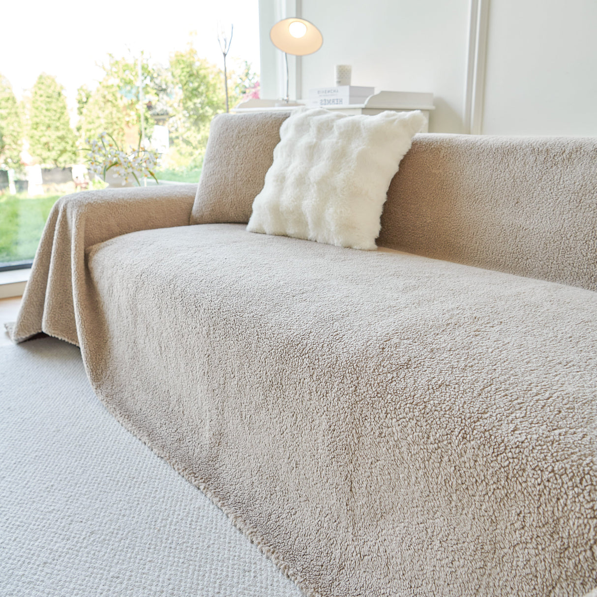 Thick Sherpa Fleece Sofa Protector Cover Stylish Durable Slipcovers for Couches and Chairs