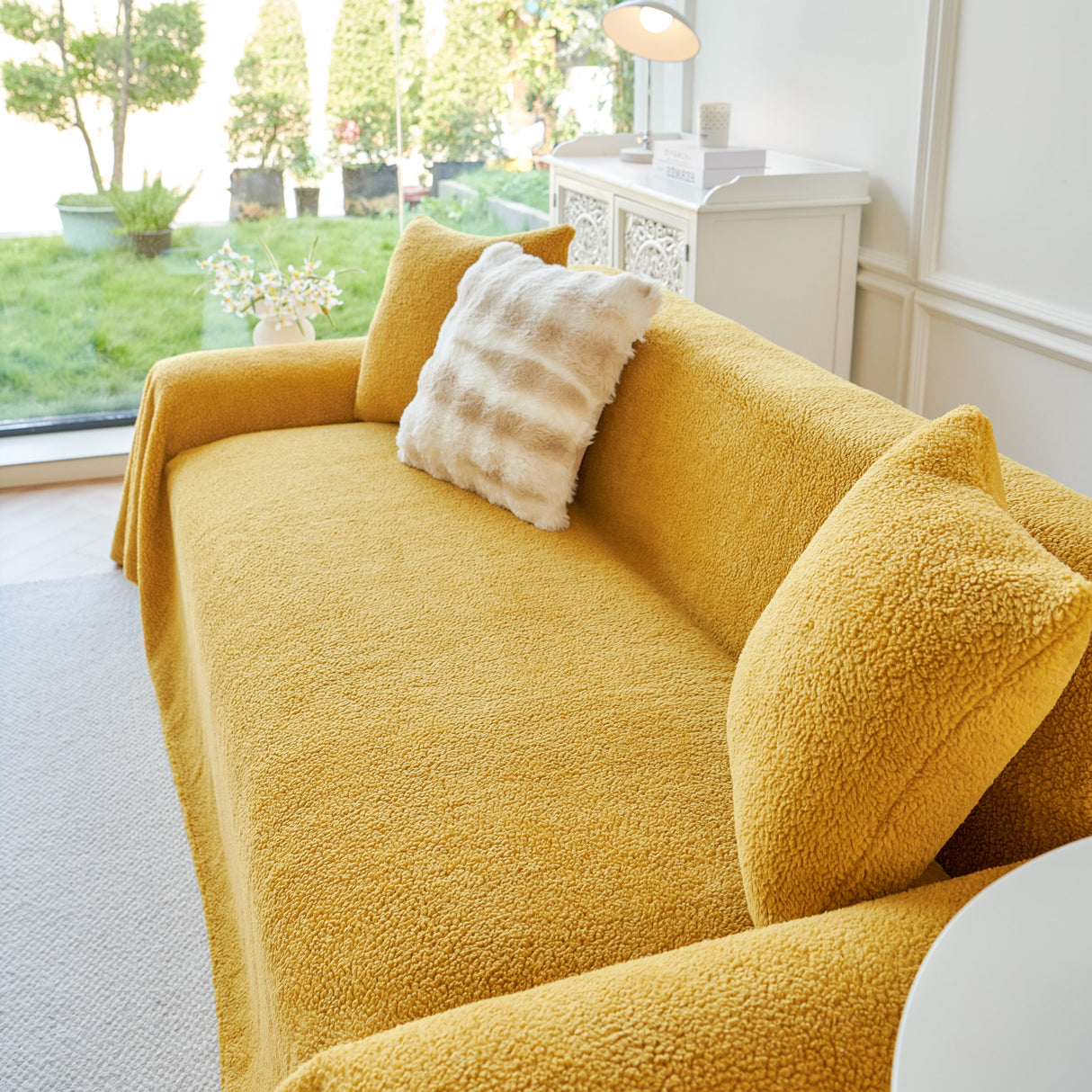 Thick Sherpa Fleece Sofa Protector Cover Stylish Durable Slipcovers for Couches and Chairs