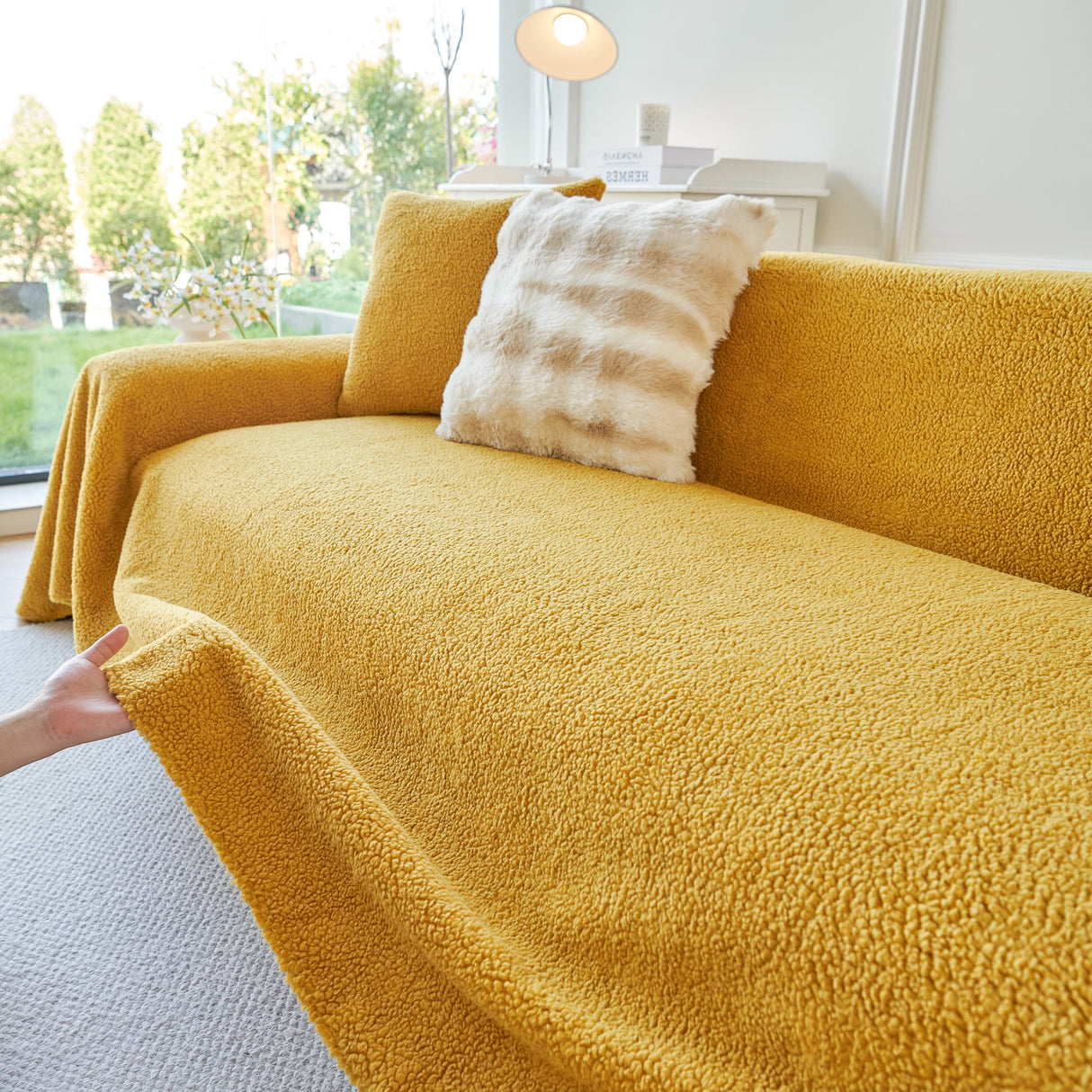 Thick Sherpa Fleece Sofa Protector Cover Stylish Durable Slipcovers for Couches and Chairs
