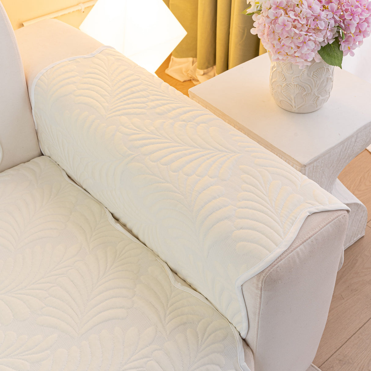 Sofa Cover for Leather & Fabric Couches, 3D Leaf Embossed Quilted Furniture Covers