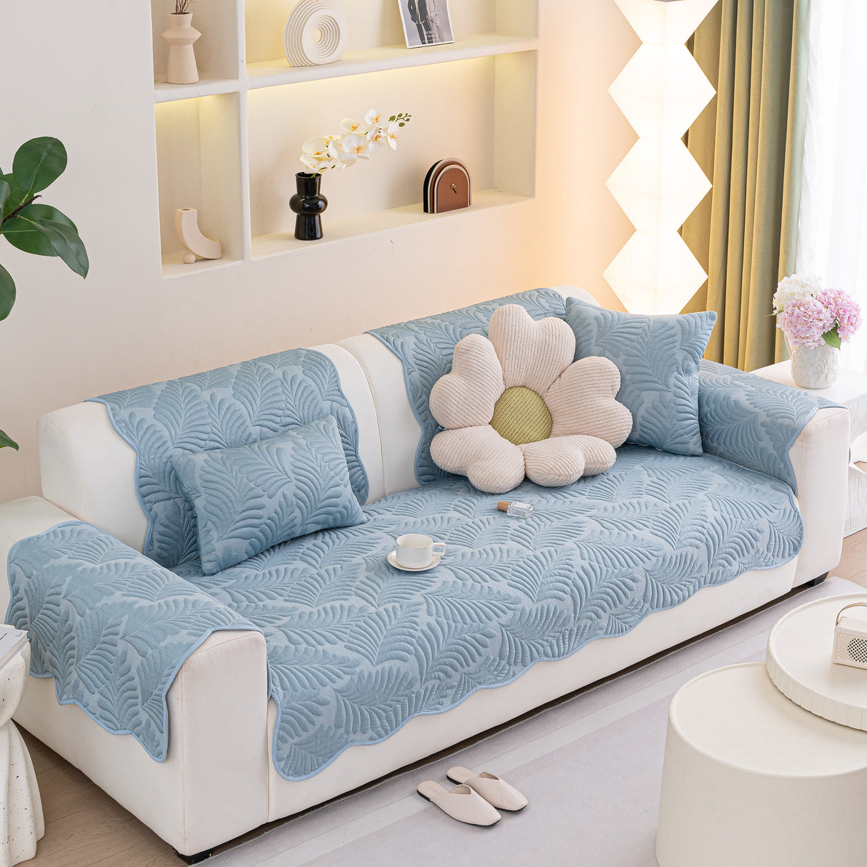 Sofa Cover for Leather & Fabric Couches, 3D Leaf Embossed Quilted Furniture Covers