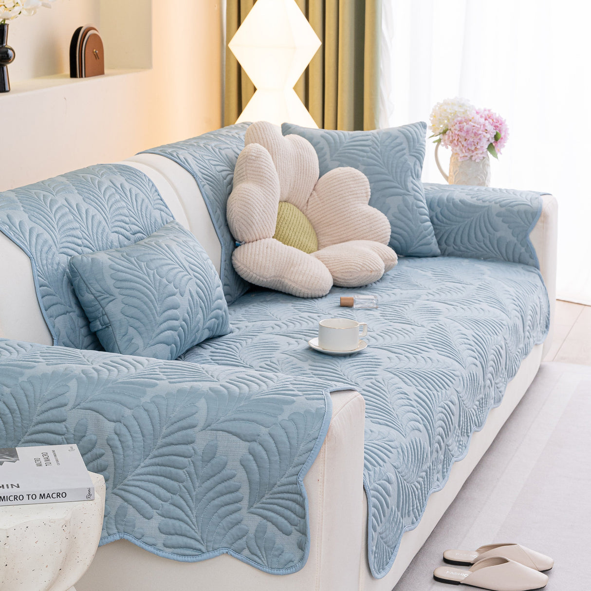 Sofa Cover for Leather & Fabric Couches, 3D Leaf Embossed Quilted Furniture Covers