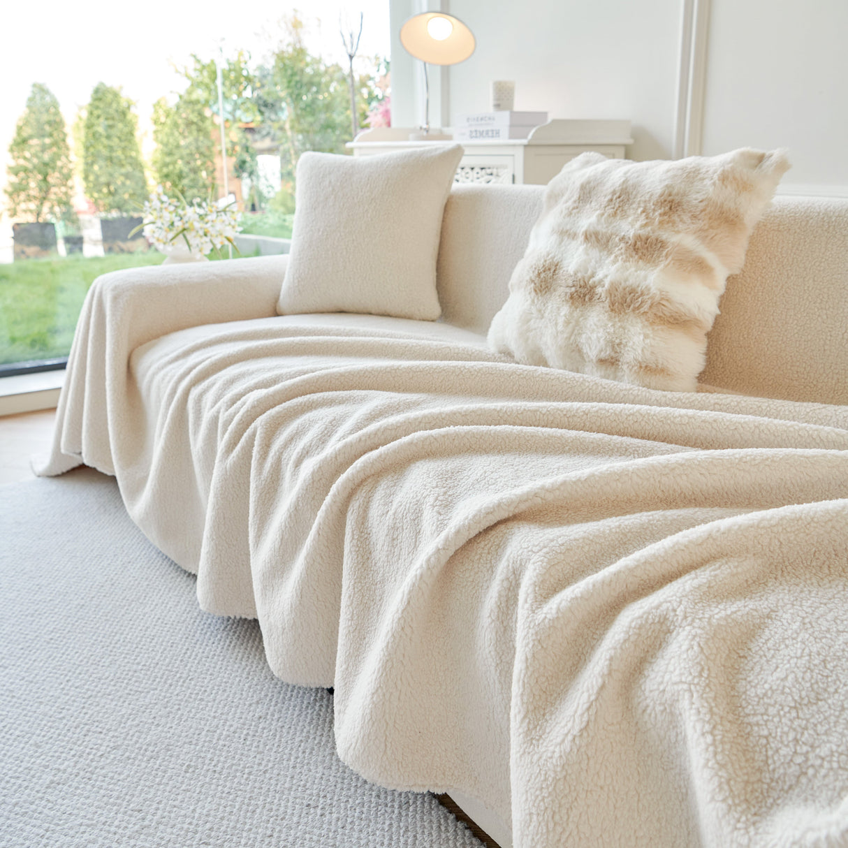 Thick Sherpa Fleece Sofa Protector Cover Stylish Durable Slipcovers for Couches and Chairs