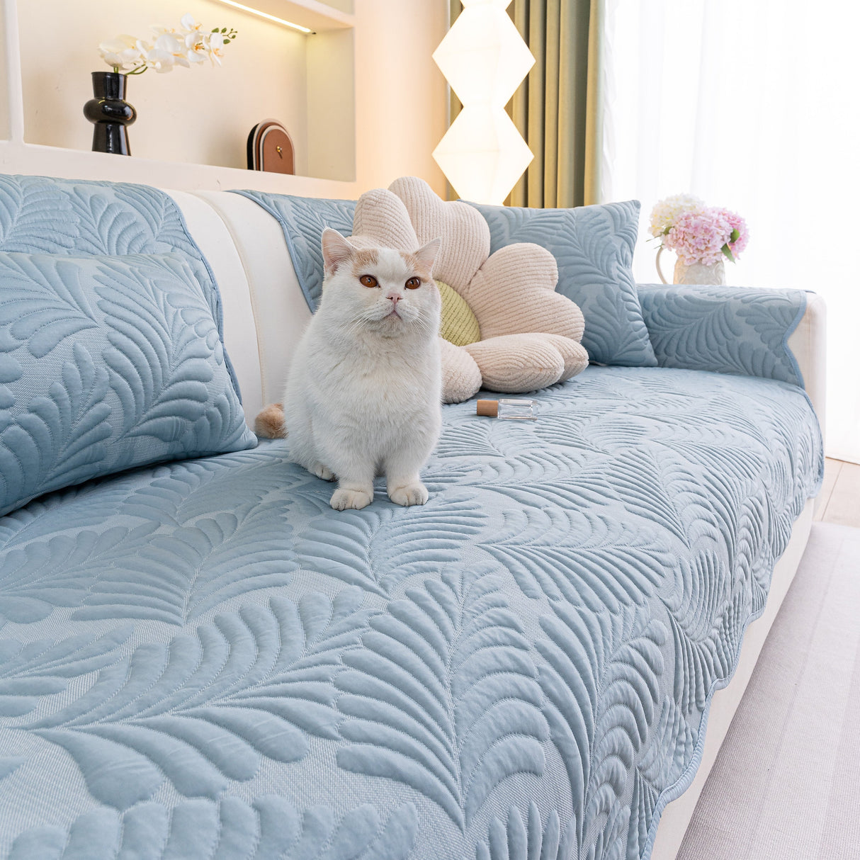 Sofa Cover for Leather & Fabric Couches, 3D Leaf Embossed Quilted Furniture Covers