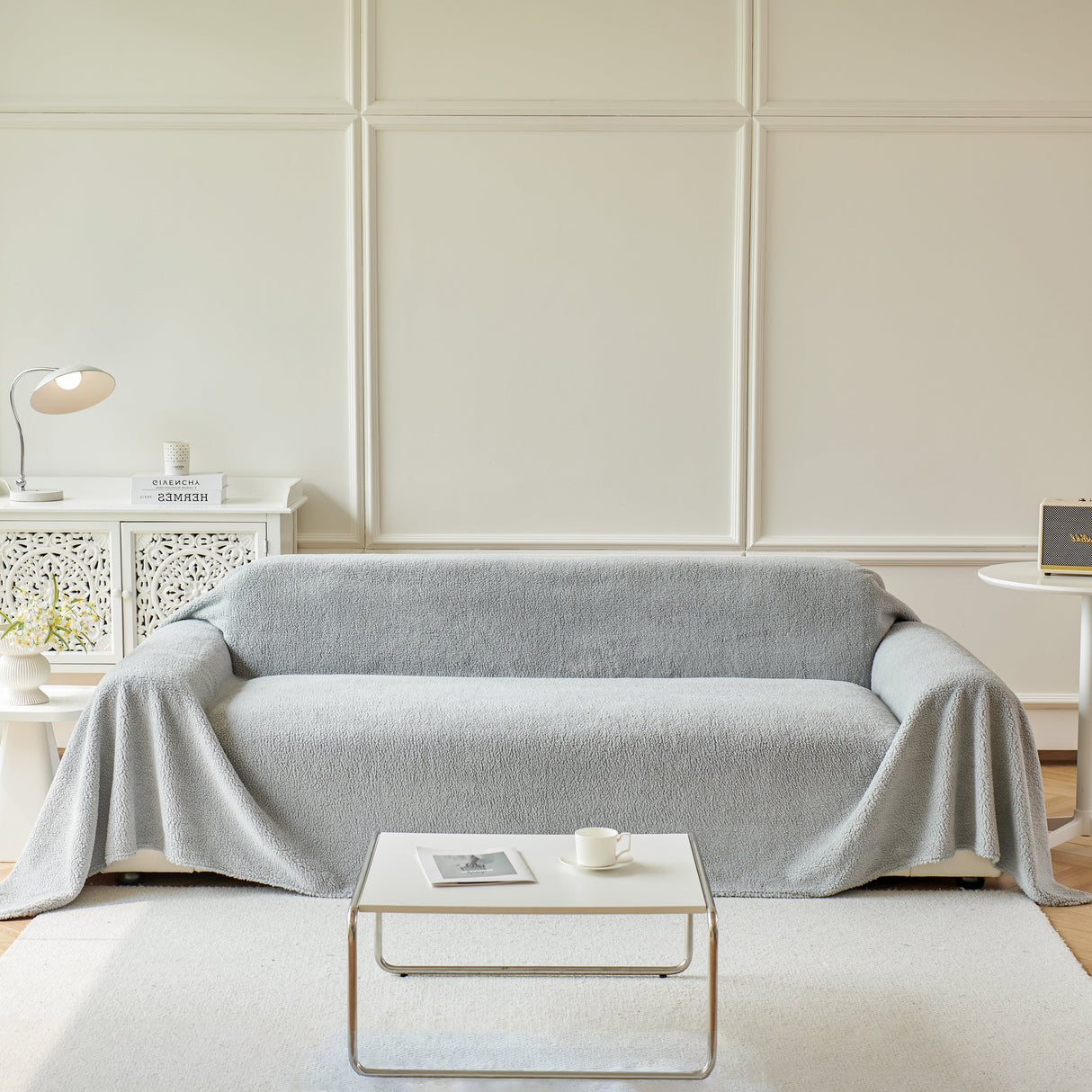 Thick Sherpa Fleece Sofa Protector Cover Stylish Durable Slipcovers for Couches and Chairs