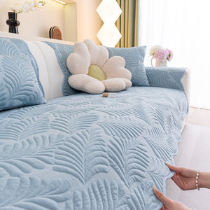 Sofa Cover for Leather & Fabric Couches, 3D Leaf Embossed Quilted Furniture Covers