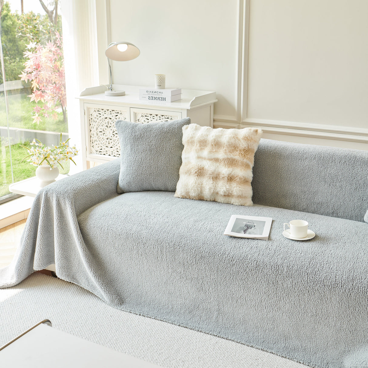 Thick Sherpa Fleece Sofa Protector Cover Stylish Durable Slipcovers for Couches and Chairs