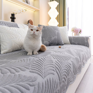 Sofa Cover for Leather & Fabric Couches, 3D Leaf Embossed Quilted Furniture Covers