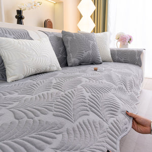 Sofa Cover for Leather & Fabric Couches, 3D Leaf Embossed Quilted Furniture Covers