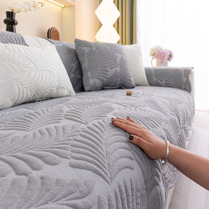Sofa Cover for Leather & Fabric Couches, 3D Leaf Embossed Quilted Furniture Covers