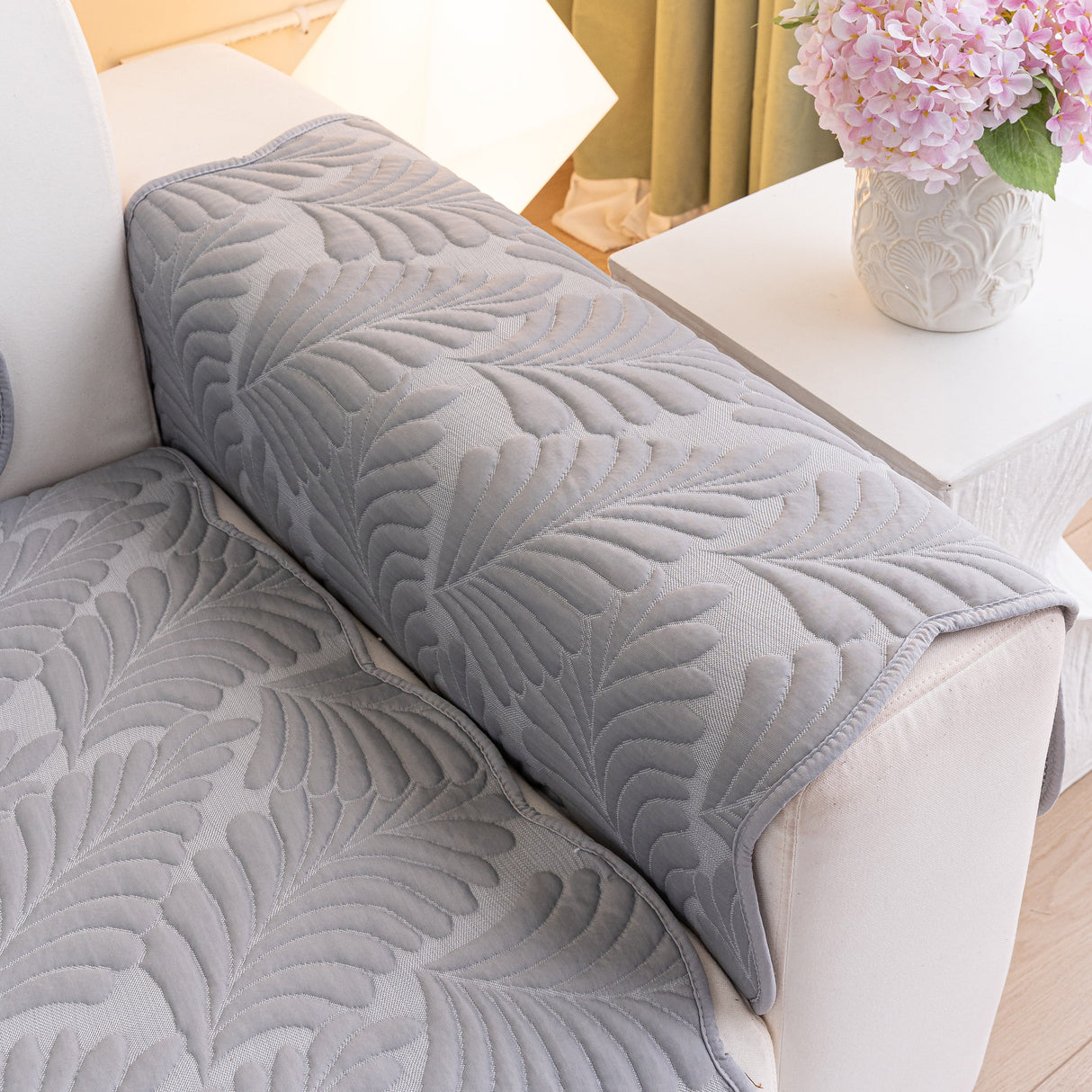 Sofa Cover for Leather & Fabric Couches, 3D Leaf Embossed Quilted Furniture Covers