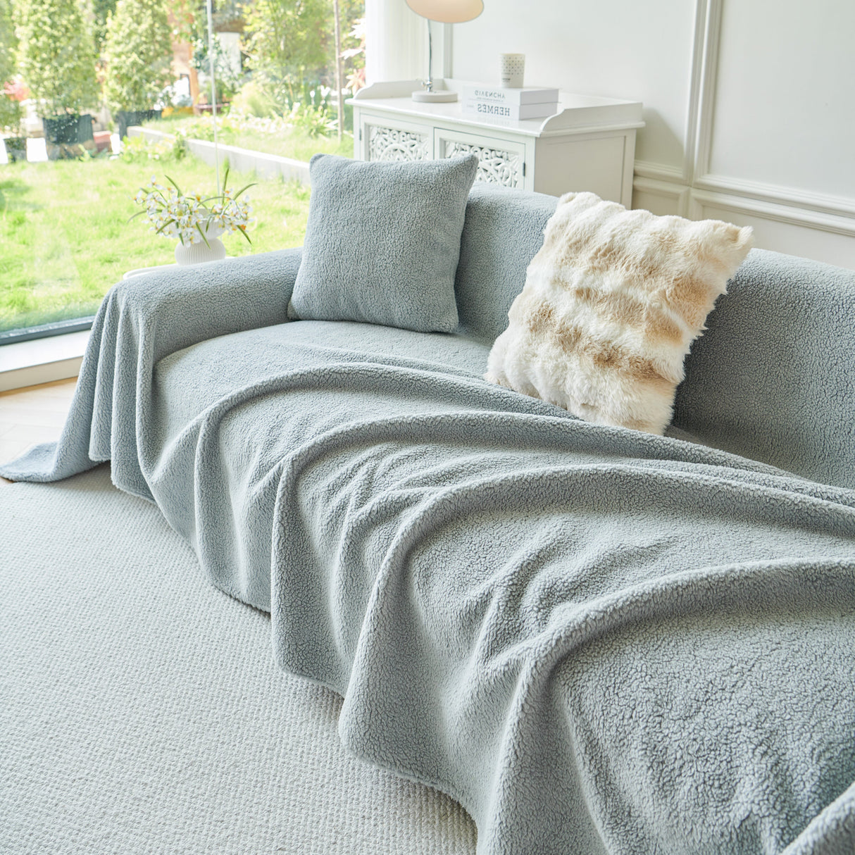 Thick Sherpa Fleece Sofa Protector Cover Stylish Durable Slipcovers for Couches and Chairs