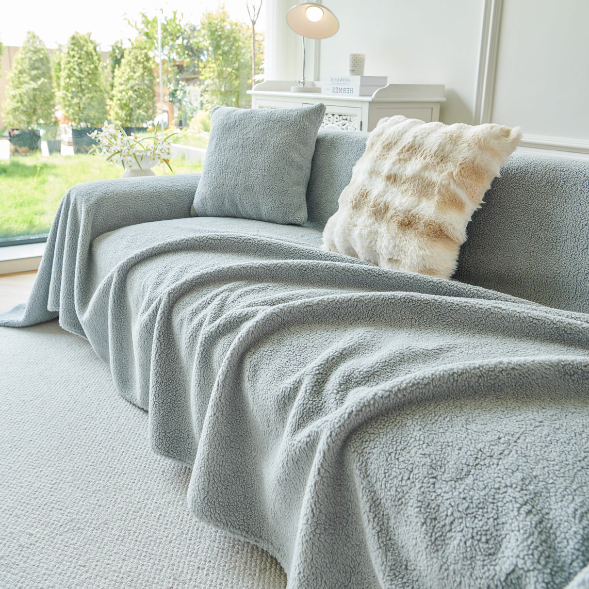 Thick Sherpa Fleece Sofa Protector Cover Stylish Durable Slipcovers for Couches and Chairs