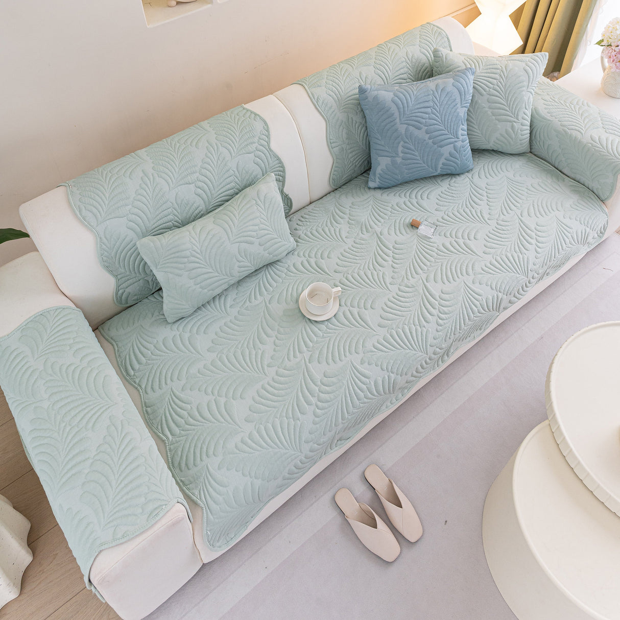 Sofa Cover for Leather & Fabric Couches, 3D Leaf Embossed Quilted Furniture Covers