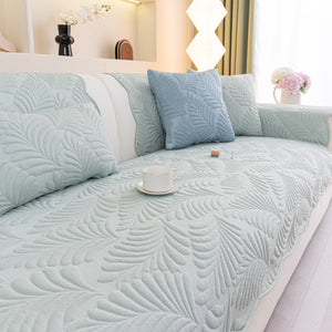 Sofa Cover for Leather & Fabric Couches, 3D Leaf Embossed Quilted Furniture Covers