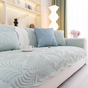 Sofa Cover for Leather & Fabric Couches, 3D Leaf Embossed Quilted Furniture Covers