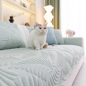 Sofa Cover for Leather & Fabric Couches, 3D Leaf Embossed Quilted Furniture Covers