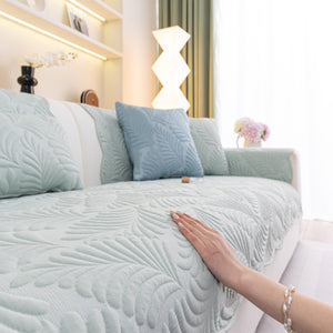 Sofa Cover for Leather & Fabric Couches, 3D Leaf Embossed Quilted Furniture Covers