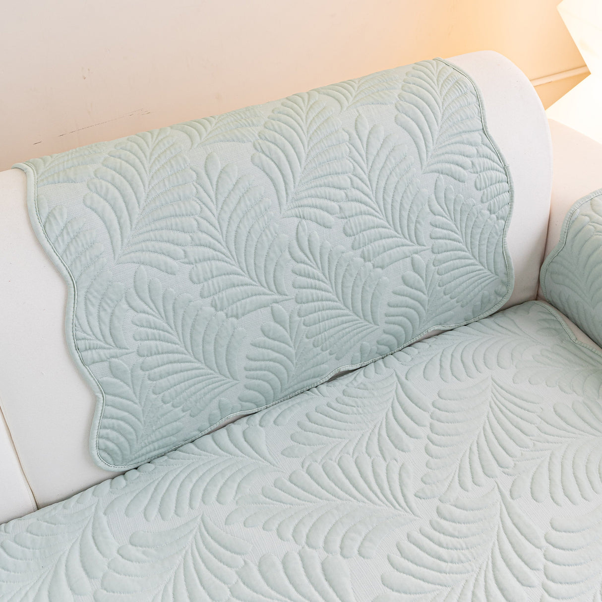 Sofa Cover for Leather & Fabric Couches, 3D Leaf Embossed Quilted Furniture Covers