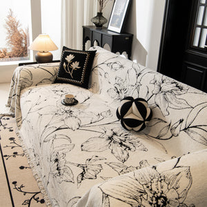 Large Floral Sofa Cover Throw Blanket, Plush Jacquard Non-Shedding Couch Cover for Pets
