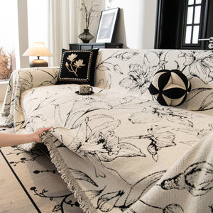 Large Floral Sofa Cover Throw Blanket, Plush Jacquard Non-Shedding Couch Cover for Pets