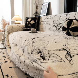Large Floral Sofa Cover Throw Blanket, Plush Jacquard Non-Shedding Couch Cover for Pets