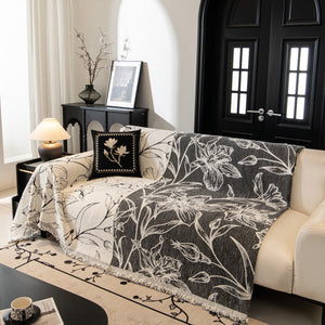 Large Floral Sofa Cover Throw Blanket, Plush Jacquard Non-Shedding Couch Cover for Pets