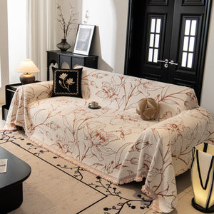 Large Floral Sofa Cover Throw Blanket, Plush Jacquard Non-Shedding Couch Cover for Pets