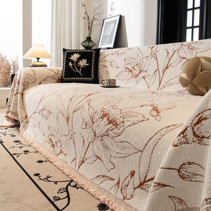 Large Floral Sofa Cover Throw Blanket, Plush Jacquard Non-Shedding Couch Cover for Pets