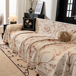 Large Floral Sofa Cover Throw Blanket, Plush Jacquard Non-Shedding Couch Cover for Pets