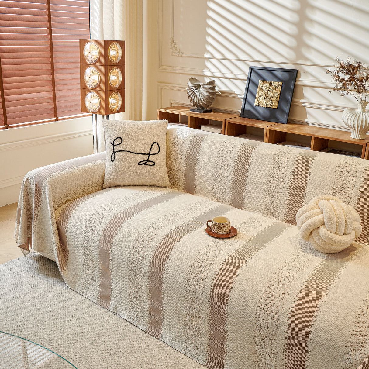Modern Striped Couch Protector Blanket, Furniture Slipcover for L Shaped Sectionals