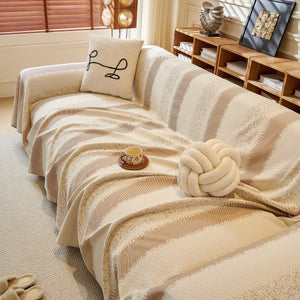 Modern Striped Couch Protector Blanket, Furniture Slipcover for L Shaped Sectionals