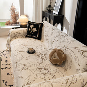 Large Floral Sofa Cover Throw Blanket, Plush Jacquard Non-Shedding Couch Cover for Pets