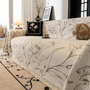 Large Floral Sofa Cover Throw Blanket, Plush Jacquard Non-Shedding Couch Cover for Pets