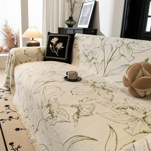 Large Floral Sofa Cover Throw Blanket, Plush Jacquard Non-Shedding Couch Cover for Pets