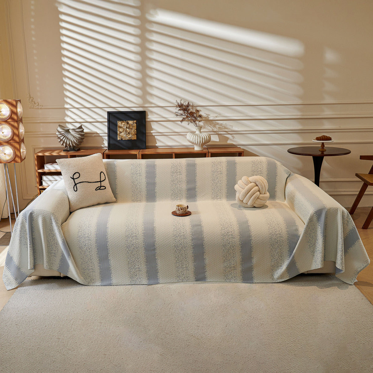Modern Striped Couch Protector Blanket, Furniture Slipcover for L Shaped Sectionals