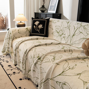 Large Floral Sofa Cover Throw Blanket, Plush Jacquard Non-Shedding Couch Cover for Pets