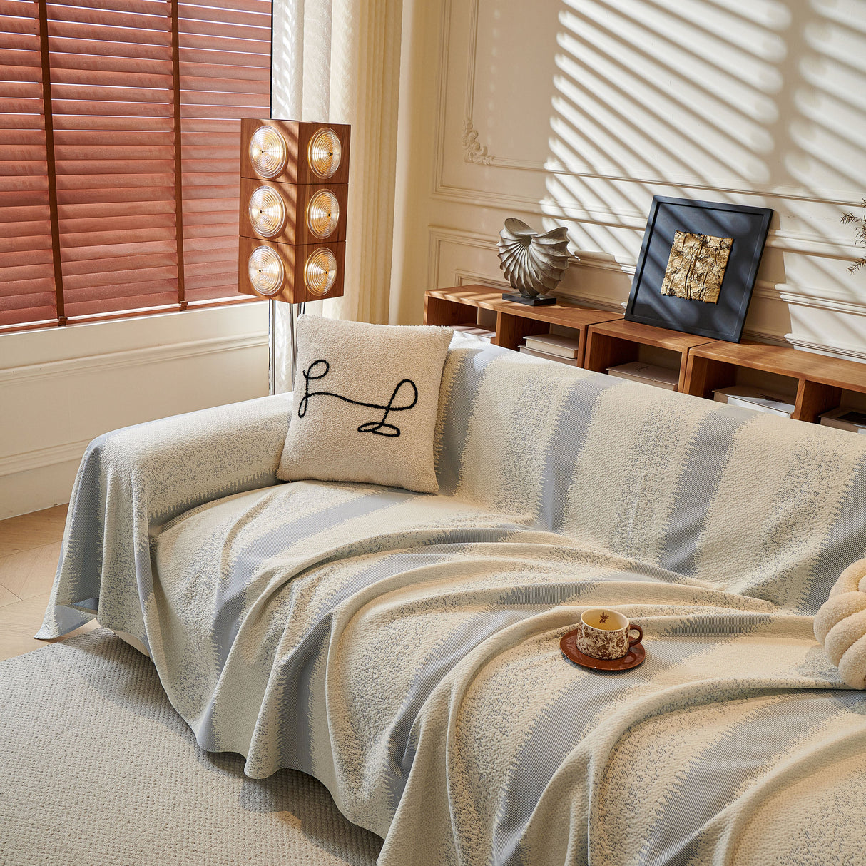 Modern Striped Couch Protector Blanket, Furniture Slipcover for L Shaped Sectionals