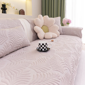 Sofa Cover for Leather & Fabric Couches, 3D Leaf Embossed Quilted Furniture Covers